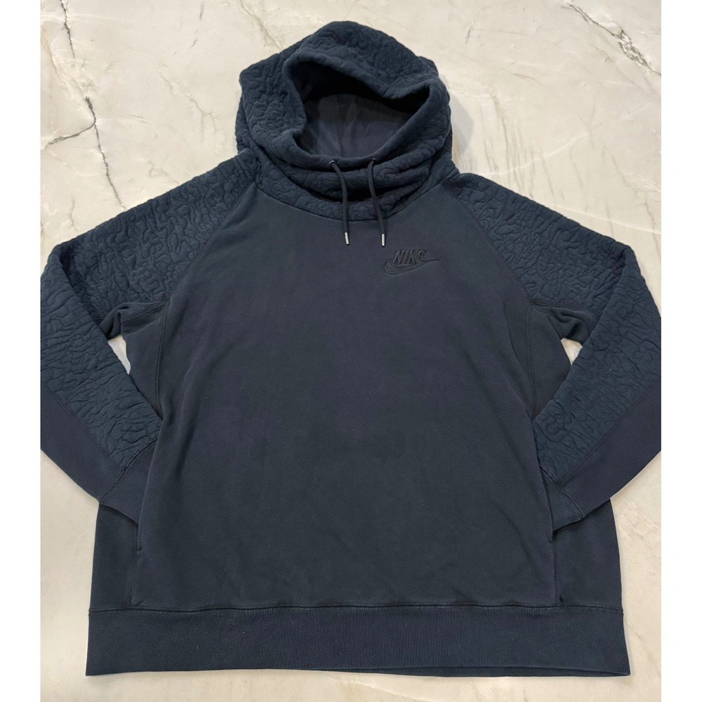 Men's Nike Elephant Print Hoodie Black Textured Pullover Kangaroo Pouch Size XL